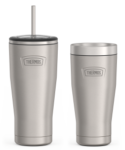24oz Cold Tumbler with Straw & 16oz Travel Tumbler Bundle - Matte Stainless Steel