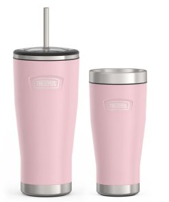 24oz Cold Tumbler with Straw & 16oz Travel Tumbler Bundle - Sunset Pink